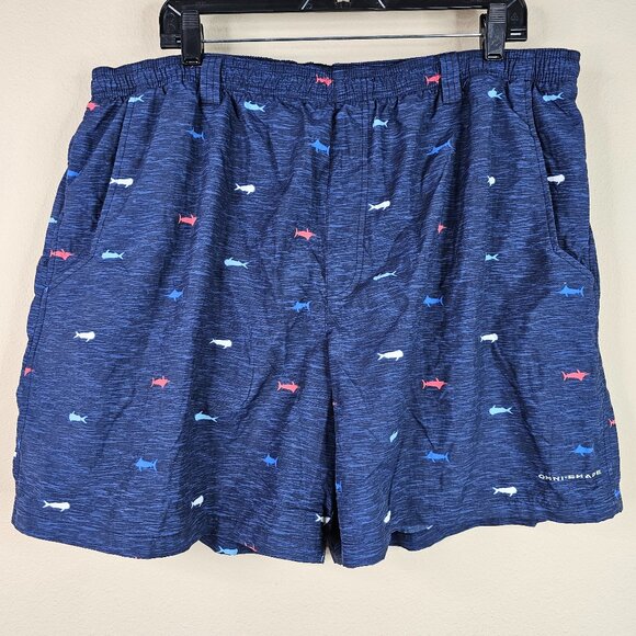 Columbia Water Shorts Trunks Mens 2XL XXL 6L Backcast Navy Blue Fish Swim Lined - Picture 1 of 14